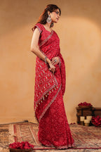 Red Color Ikat Patola Modal Silk Saree with Gota Patti Border