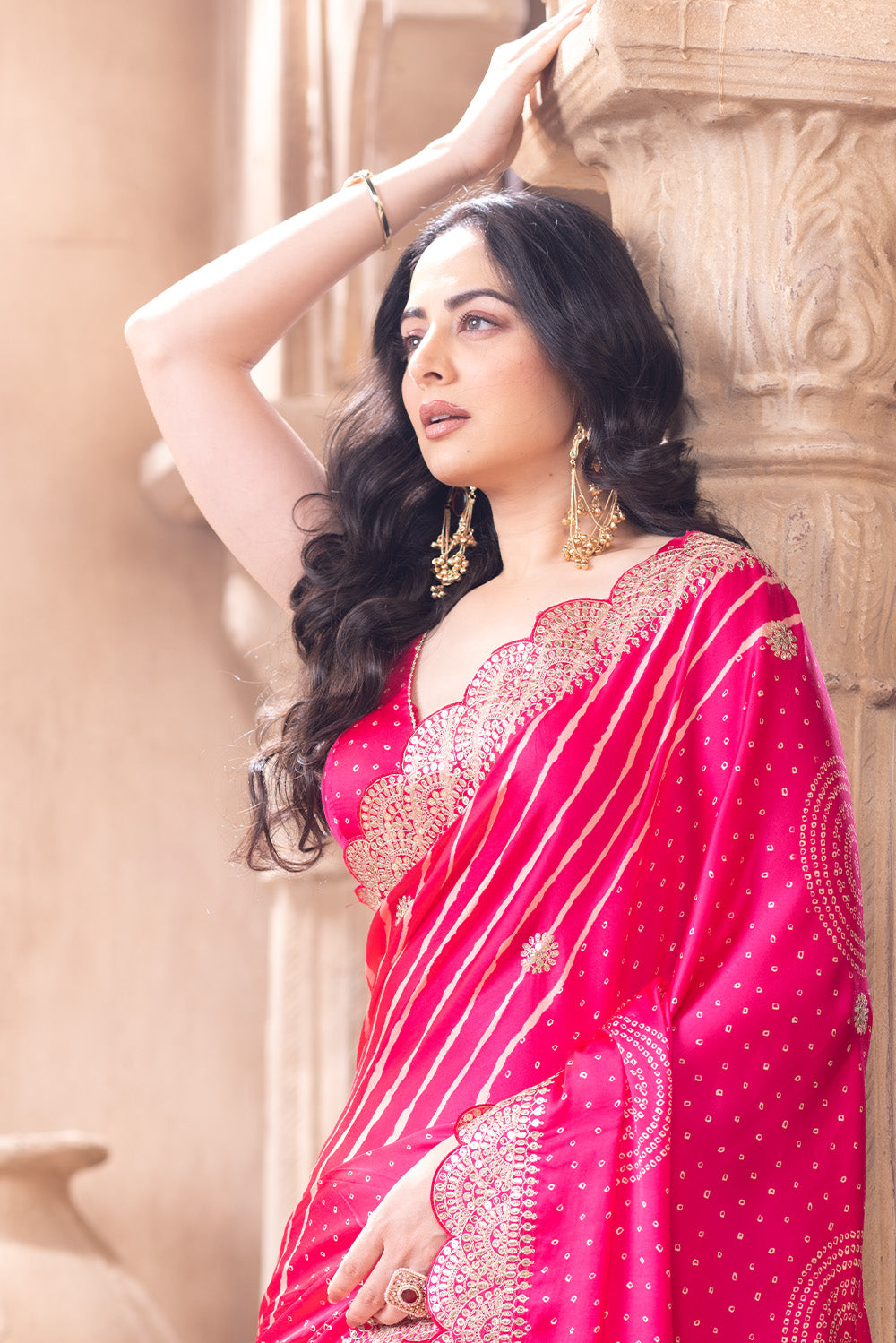 Magenta Pink Gajji Silk Embroidered and Printed Saree