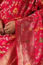 Cherry Red Colour Silk Zari & Resham Woven Saree