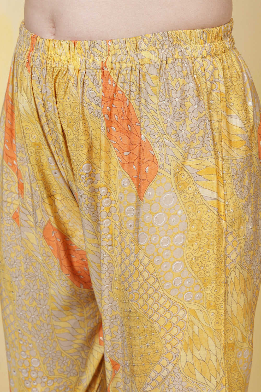 Yellow Cotton Printed Long Kurta Set
