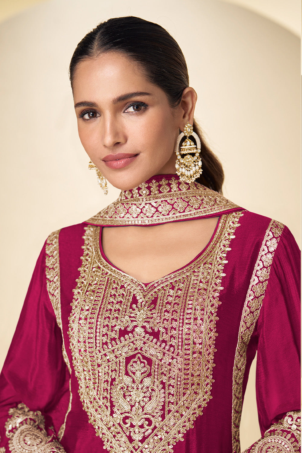 Crepe Silk Zari And Sequins Embroidered Suit Set