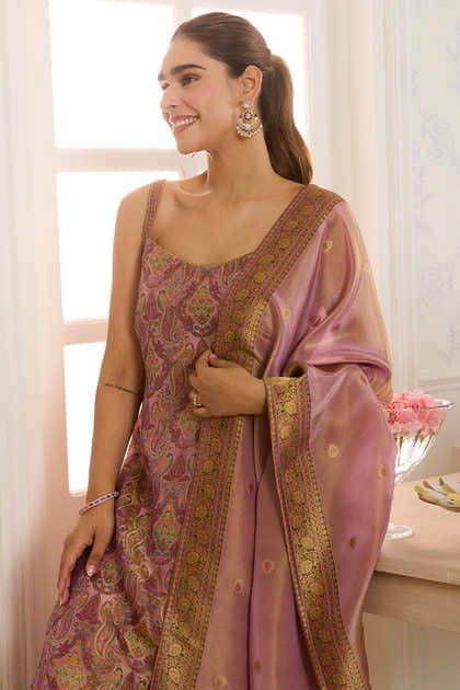 Mauve Banarasi Khaddi Georgette Woven Unstitched Suit Material