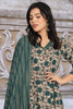 Beige & Blue Cotton Floral Printed Floor Lenght Anarkali Suit