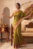 Green Cotton Printed And Woven Border Saree