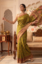 Green Cotton Printed And Woven Border Saree
