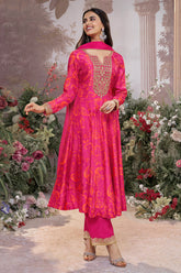 Magenta Pink Printed & Emboridered Anarkali Suit