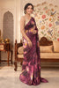 Maroon Satin Abstract Printed Saree