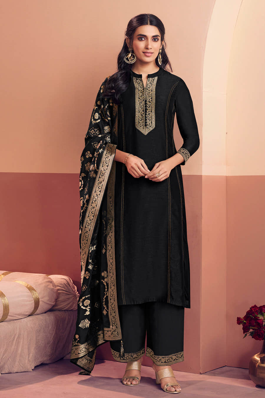 Black Woven Silk Suit