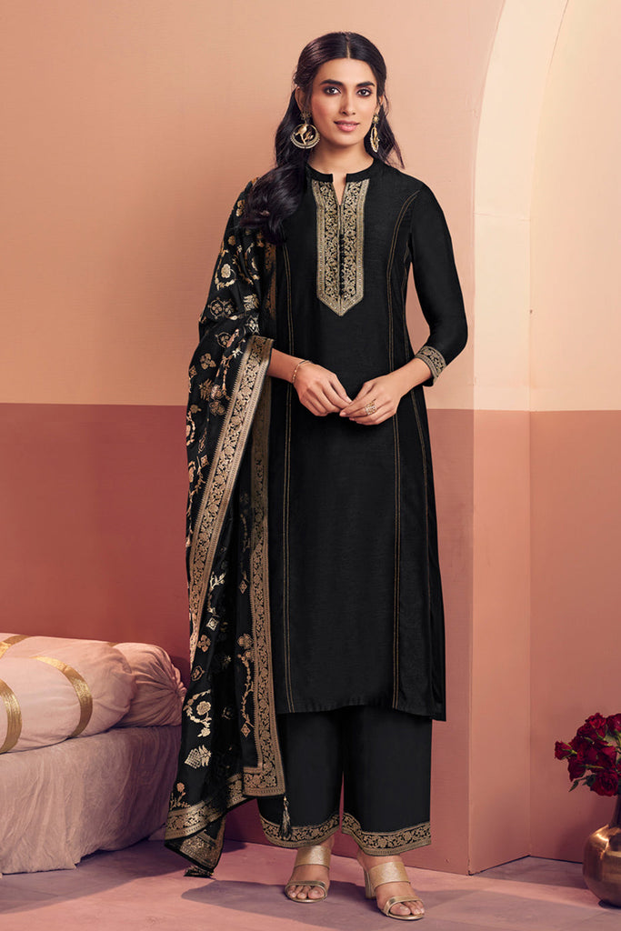 Black Woven Silk Suit