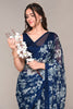 Navy Color Floral Printed Chiffon Saree