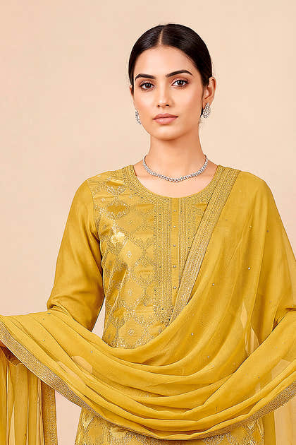 Mustard Silk Woven Unstitched Suit Fabric