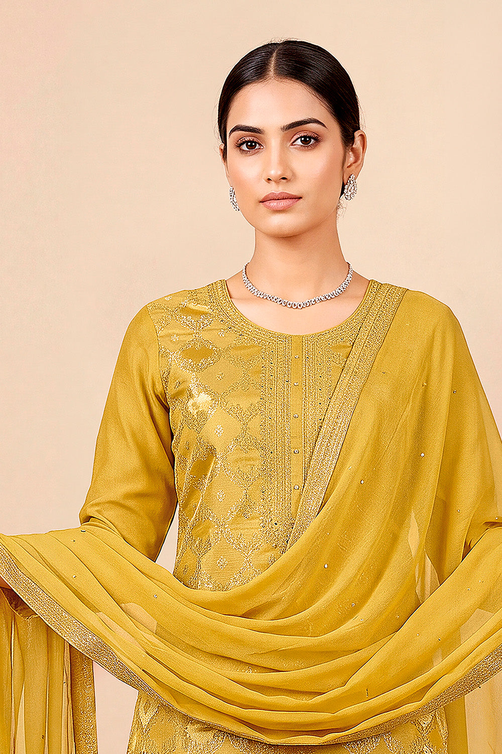 Mustard Silk Woven Unstitched Suit Fabric