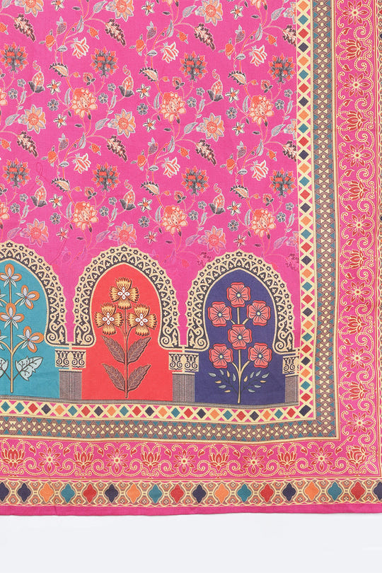 Magenta Pink & Beige Cotton Floral Printed Suit