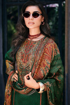 Bottle Green Silk Woven And Printed Unstitched Suit Material