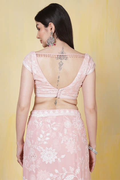 Dusty Pink Georgette Sequins Embroidered Saree