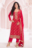 Red Color Zari Embroidered Banarasi Silk Unstitched Suit Fabric