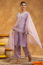 Light Lavender Color Cotton Neck Embroidered Unstitched Suit Fabric