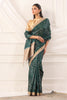 Bottle Green Tussar Silk Floral Printed and Zari Woven Saree