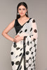 Cream And Black Color Polka-Dot Crepe Printed Saree