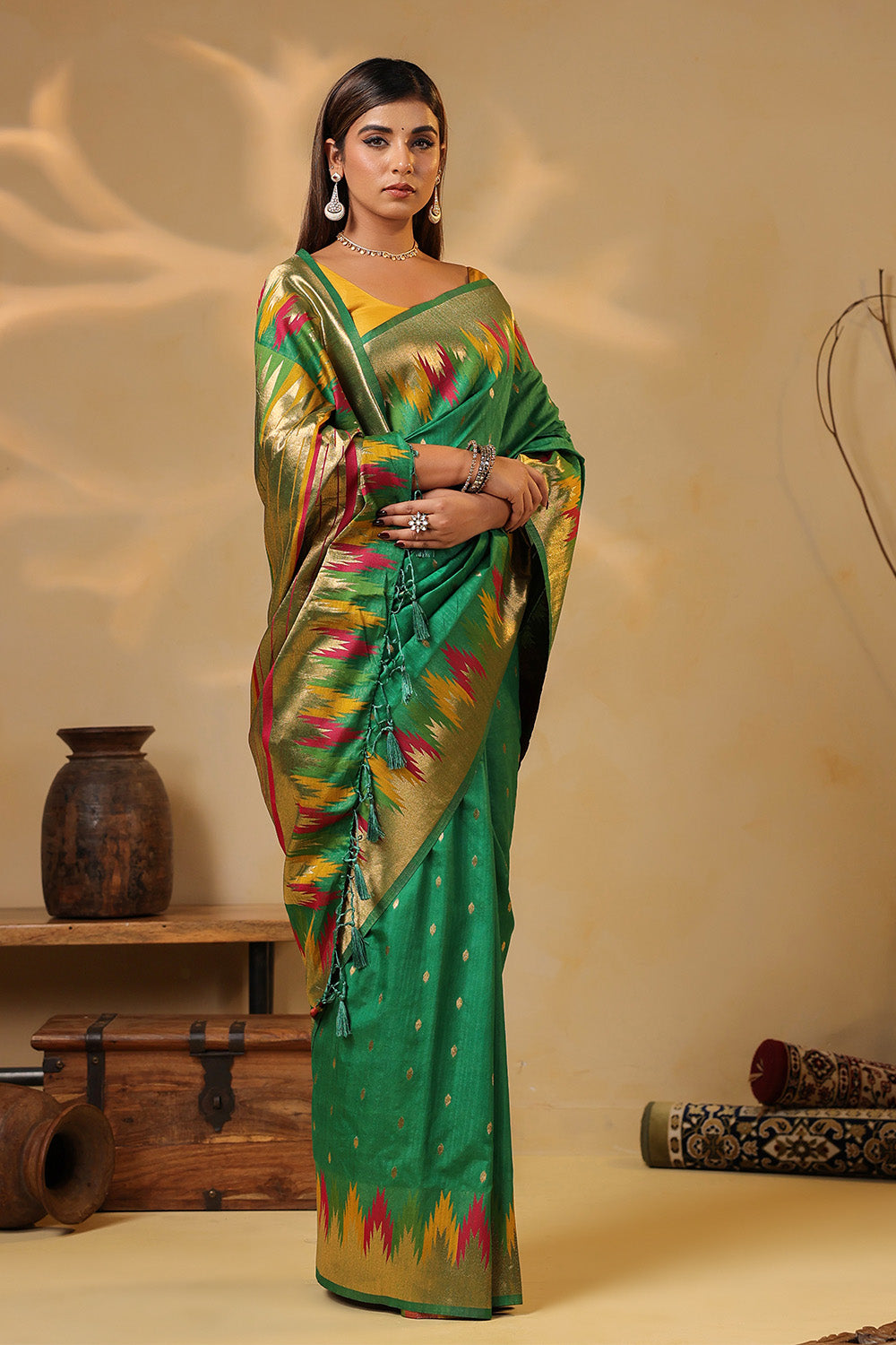 Sea Green Color Cotton Silk Woven Saree