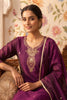 Wine Neck-Embroidered Silk Straight Suit