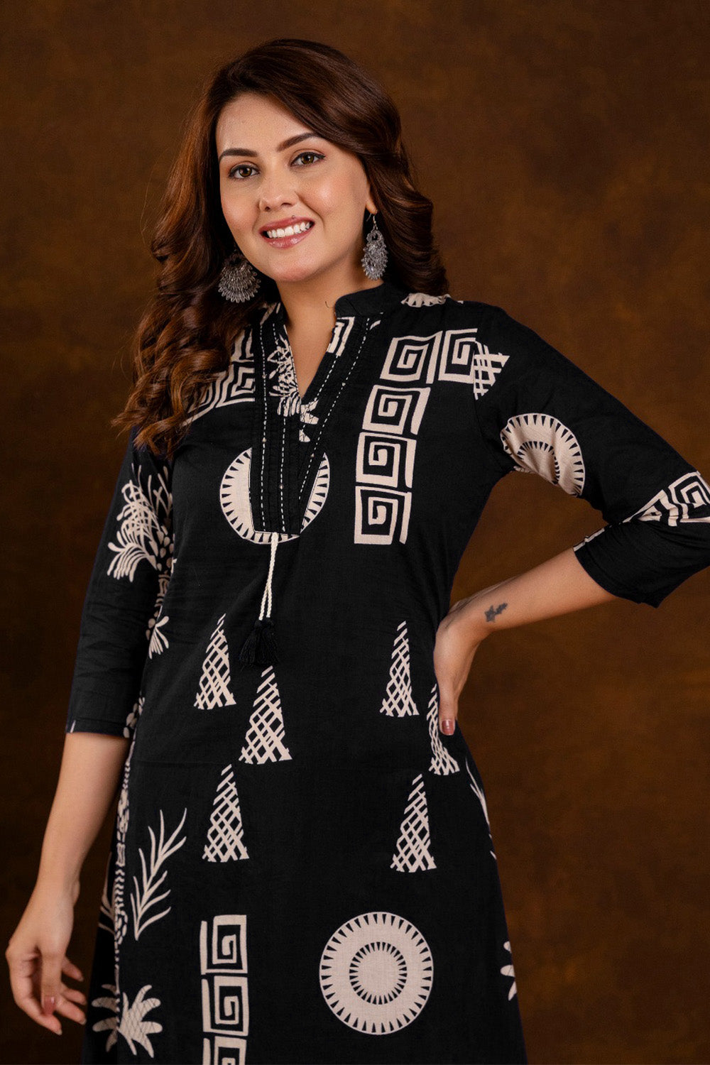 Black Block Printed Cotton Printed Kurta Set