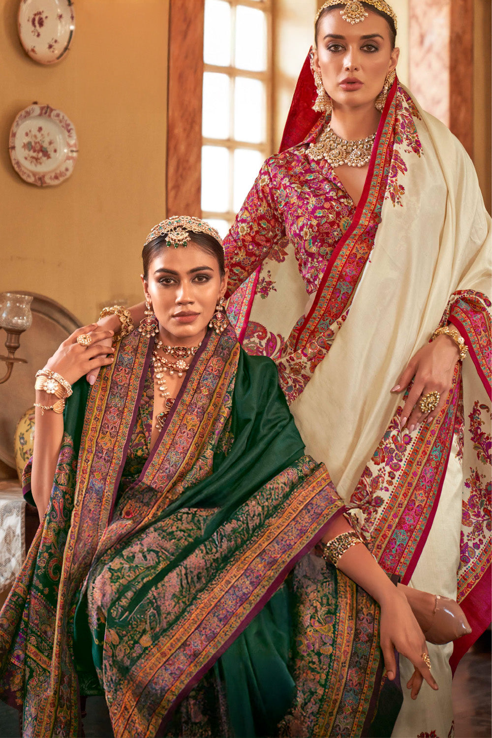 Cream Color Gajji Silk Printed Saree