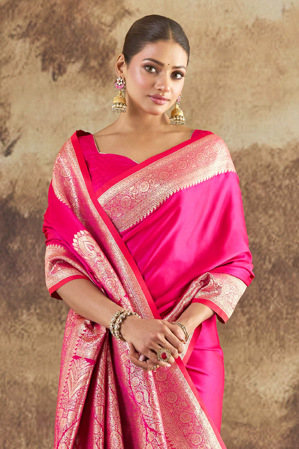Dark Hot Pink Silk Zari Woven Saree