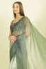 Ombre Sage Green Organza Saree With Mirror Work