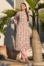 Pink Floral Printed Cotton Long Kurta Set