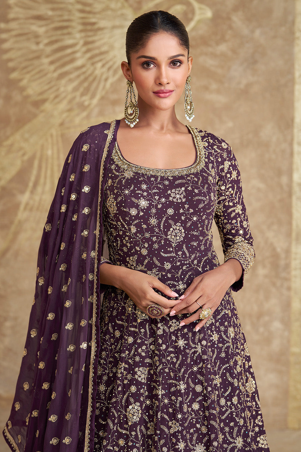 Wine Color Georgette Heavy Embroidered Anarkali Suit