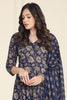 Navy Cotton Floral Printed Anarkali Suit Set