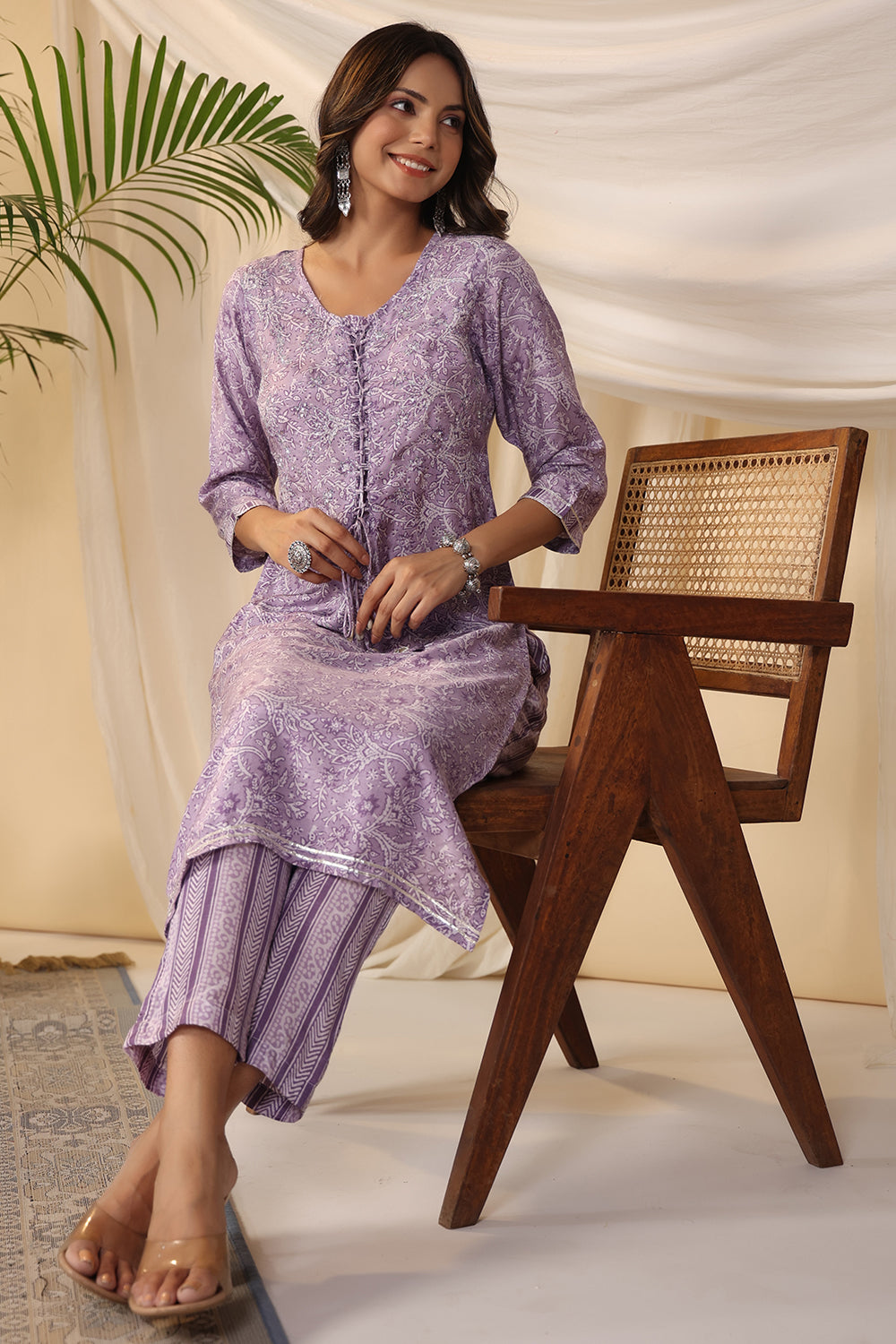 Lavender Color Muslin Printed kurta set