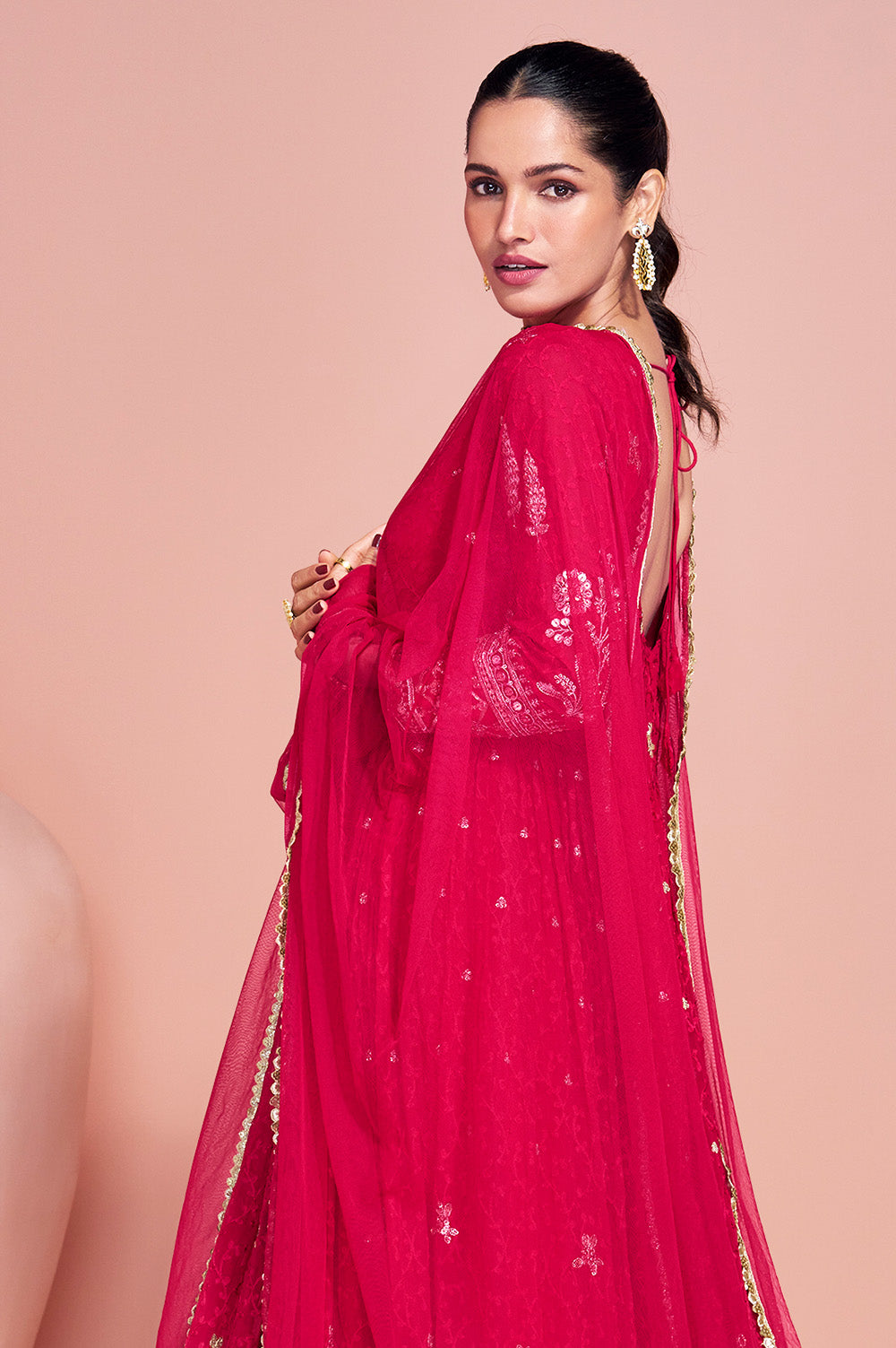 Magenta Georgette Resham, Zari and Sequins Embroidered Alia Cut Anarkali Gown