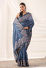 Greyish Blue Tussar Silk Resham Floral Embroidered Saree