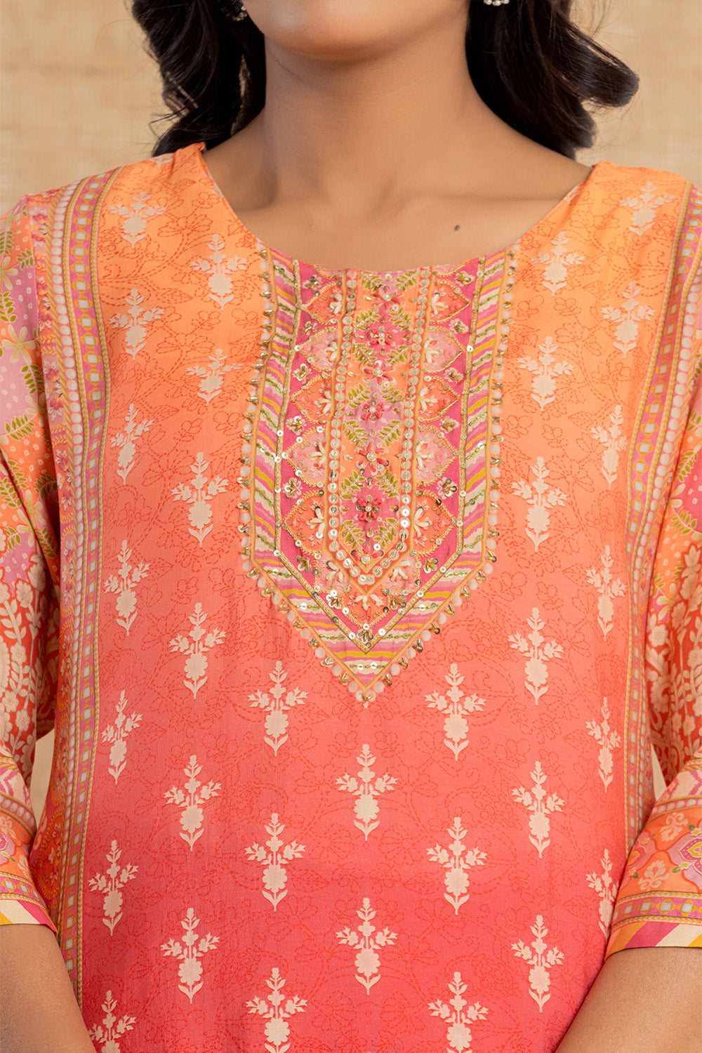 Peach Color Printed Muslin Straight Suit