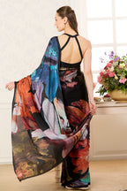 Black Abstract Printed Jacquard Silk Saree