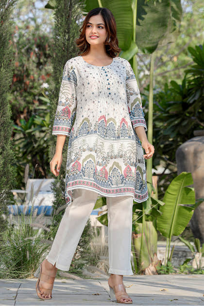 Cream Floral Printed Cotton Kurta Set