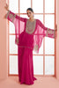 Cherry Red Tissue Silk Embroidered Kaftan, Crepe Silk Blouse And Dhoti Style Pants