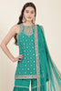 Teal Green Color Georgette Zari & Sequins Embroidered Suit With Gharara