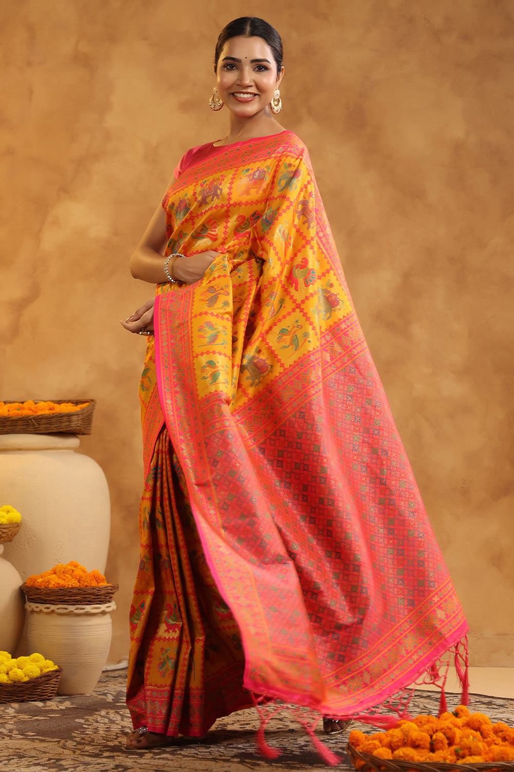 Mustard Colour Resham Woven Saree