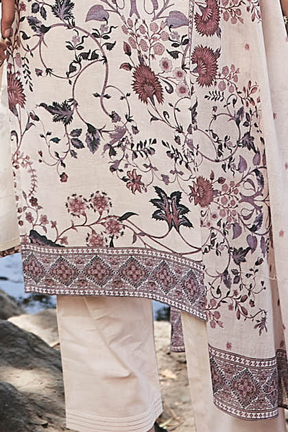 Cream Cotton Floral Printed Suit Set