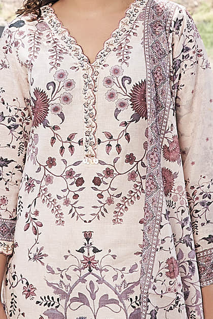 Cream Cotton Floral Printed Suit Set