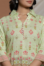 Pista Green Color Cotton Printed Co-Ord Set