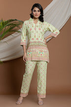 Pista Green Color Cotton Printed Co-Ord Set
