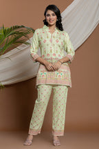 Pista Green Color Cotton Printed Co-Ord Set