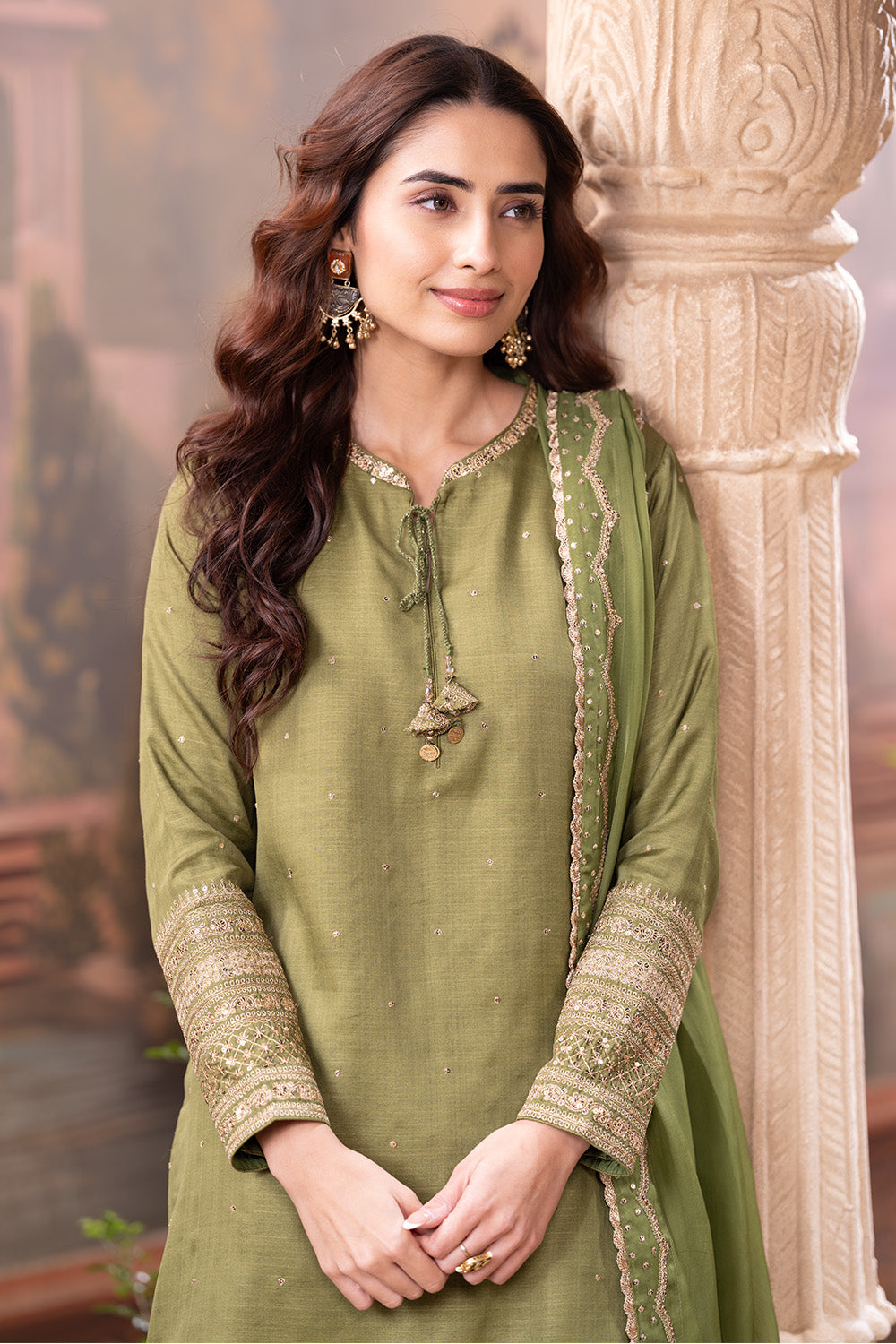 Green Embroidered Suits With Embroidered Pallazo
