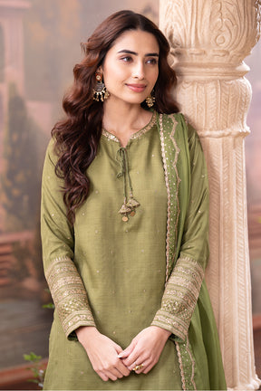 Green Embroidered Suits With Embroidered Pallazo
