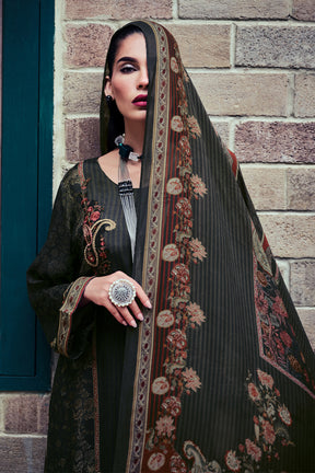 Black Colour Pashmina Printed Unstitched Suit Material