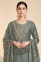 Grey Tissue Silk Embroidered Unstitched Suit Fabric